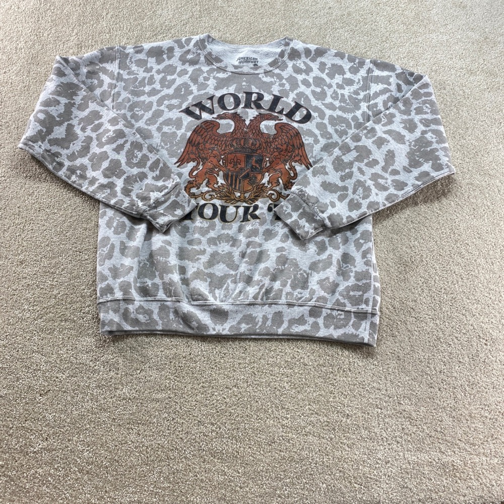 American Highway Sweatshirt Womens Medium‎ Grey Leopard World Tour 74 Graphic